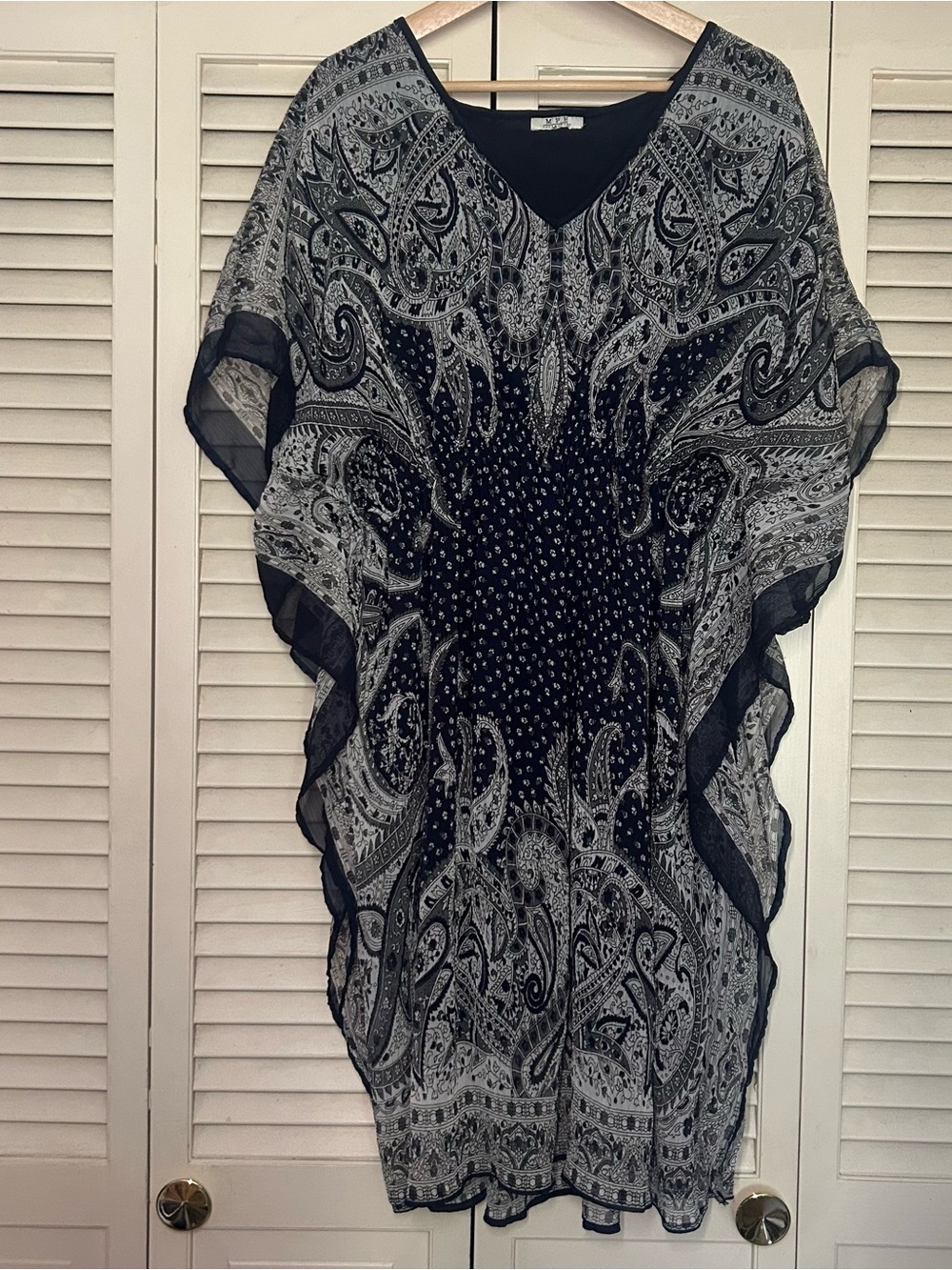 MPH Collection Navy White Paisley Chiffon Kaftan Dress Tunic